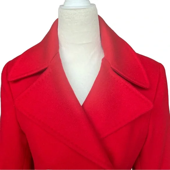 Fleurette Loro Piana Red Wool Double Breasted Pea Coat Womens Size 6 - Picture 7 of 14
